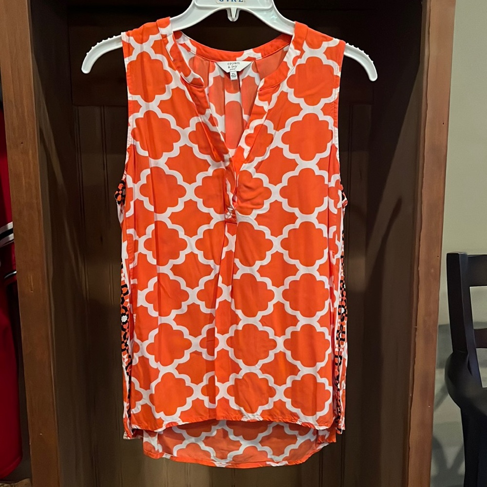 NWOT LP orange and white sleeveless blouse - Picture 1 of 8